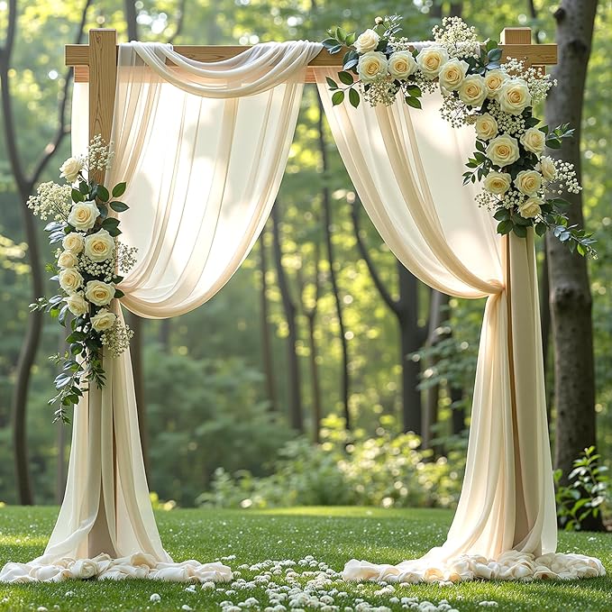 Wedding Arch Draping Fabric, 1 Panel 18FT Nude Sheer Backdrop Curtain Chiffon Fabric Drapery Voile Scarf Draping Panels for Wedding Archway Ceremony Curtain Valance Party Decoration