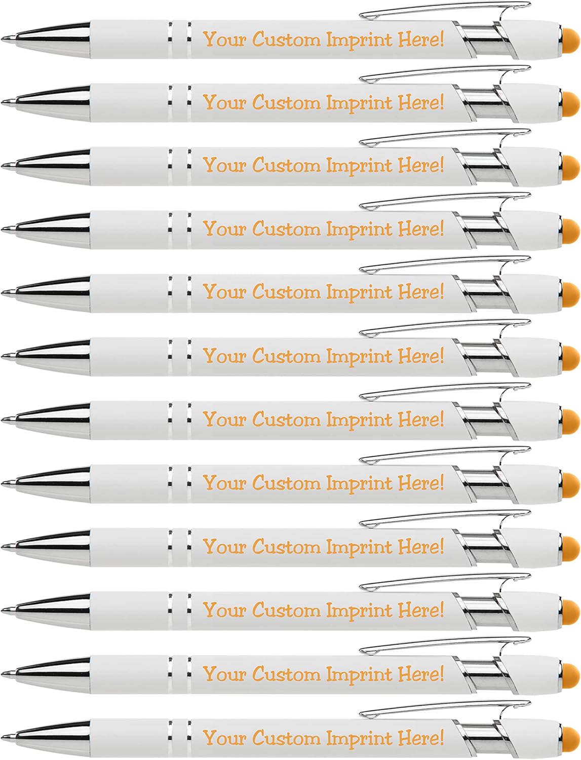 ExpressDesigns™ - Premium Custom Pens with Stylus | Beautiful White | Personalized Soft-Touch Metal Printed Name Pens w/Black Ink - 12 pack (Yellow)