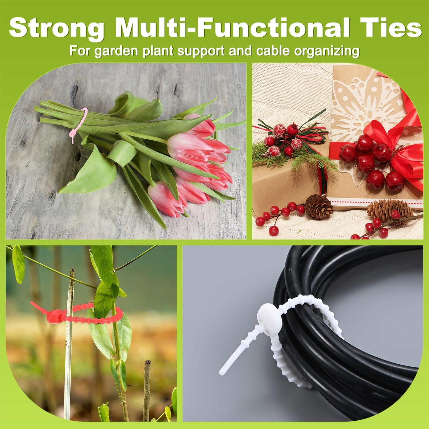 M METERXITY 48-Pack Adjustable Plant Ties, 4.7/5.9/6.7/8.2 Inch Silicone Flexible Multi-Function Garden Twist Tie for Crafts/Gift Wrapping/Gardening Plants, Reusable Support Twine [Yellow]