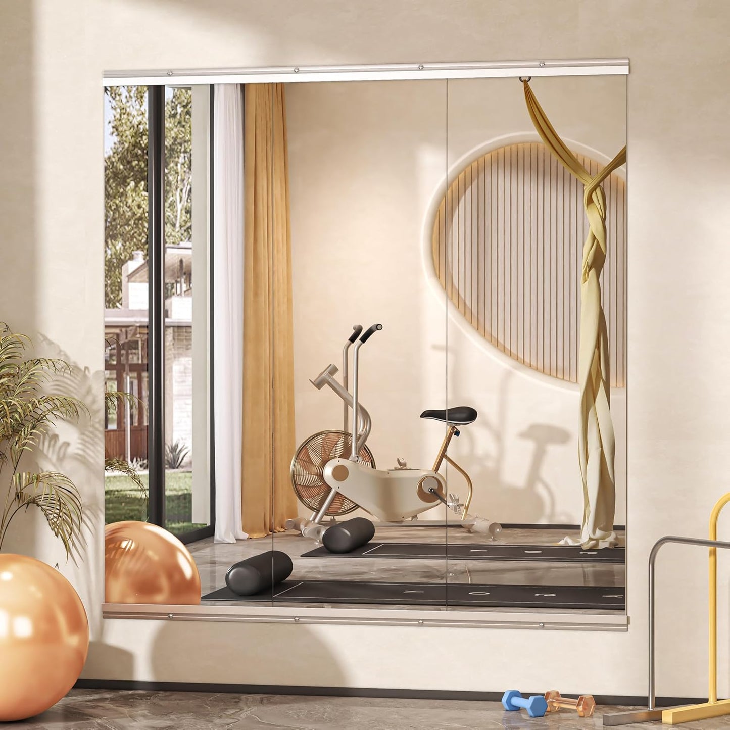 Hasipu Home Gym Mirror, 55.1" x 23.6" x 2 PCS Frameless Wall Mounted Mirrors, Large Body Mirror for Home Gym, Yoga Studio, Bedroom, Silver Tempered Glass
