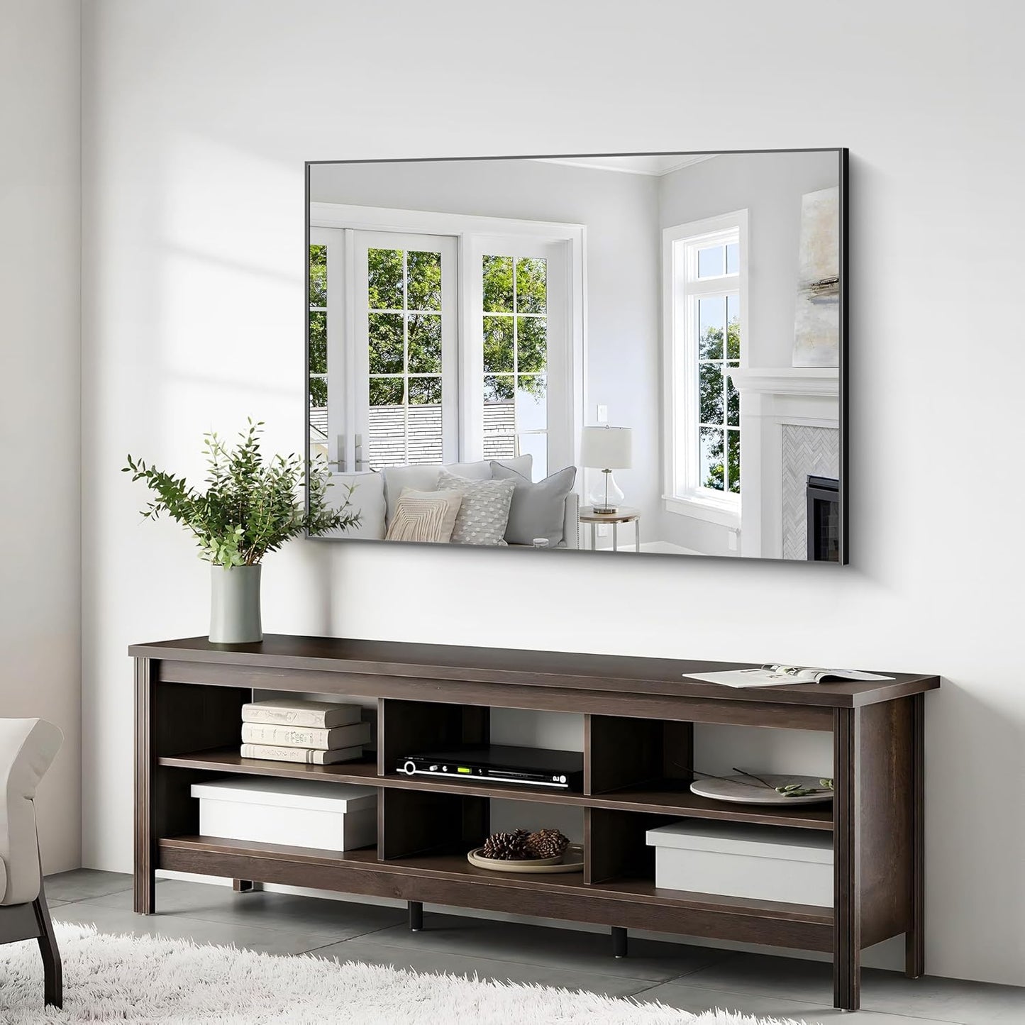 36x48 Inch Black Rectangle Mirrors for Wall, Large Bathroom Mirror for Over Sink, Black Framed Rectangular Mirror for Living Room Bedroom Bathroom, Hangs Horizontally or Vertically