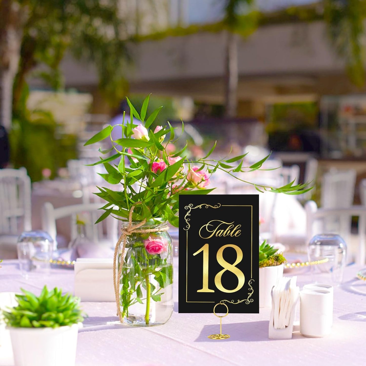 31 Sets Wedding Table Number 1-30 and Head Table Card with 31 Pcs Round Table Number Holders, Black Gold Table Number Cards with Place Card Holders, 4" X 6" Table Numbers Card for Wedding Reception