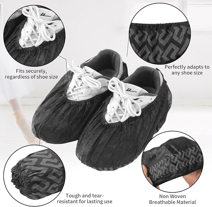 Frontline Shoe Covers Disposable Non-Slip 100 Pack, Premium Non-Woven Durable Booties Shoes Covers – Water Resistant Thick Anti-Slip - One Size Fits Most by Frontline (Black 100 Pack)