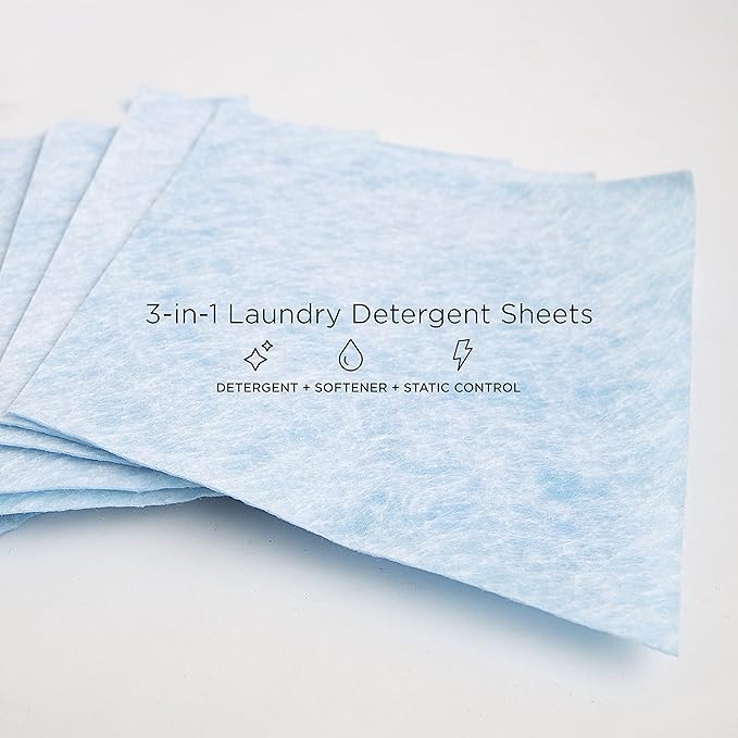 WashEZE 3 in 1 Laundry Detergent Sheets Unscented 40 count with Fabric Softener Fragrance and Phosphate Free- More efficient than pods pacs powders or liquids