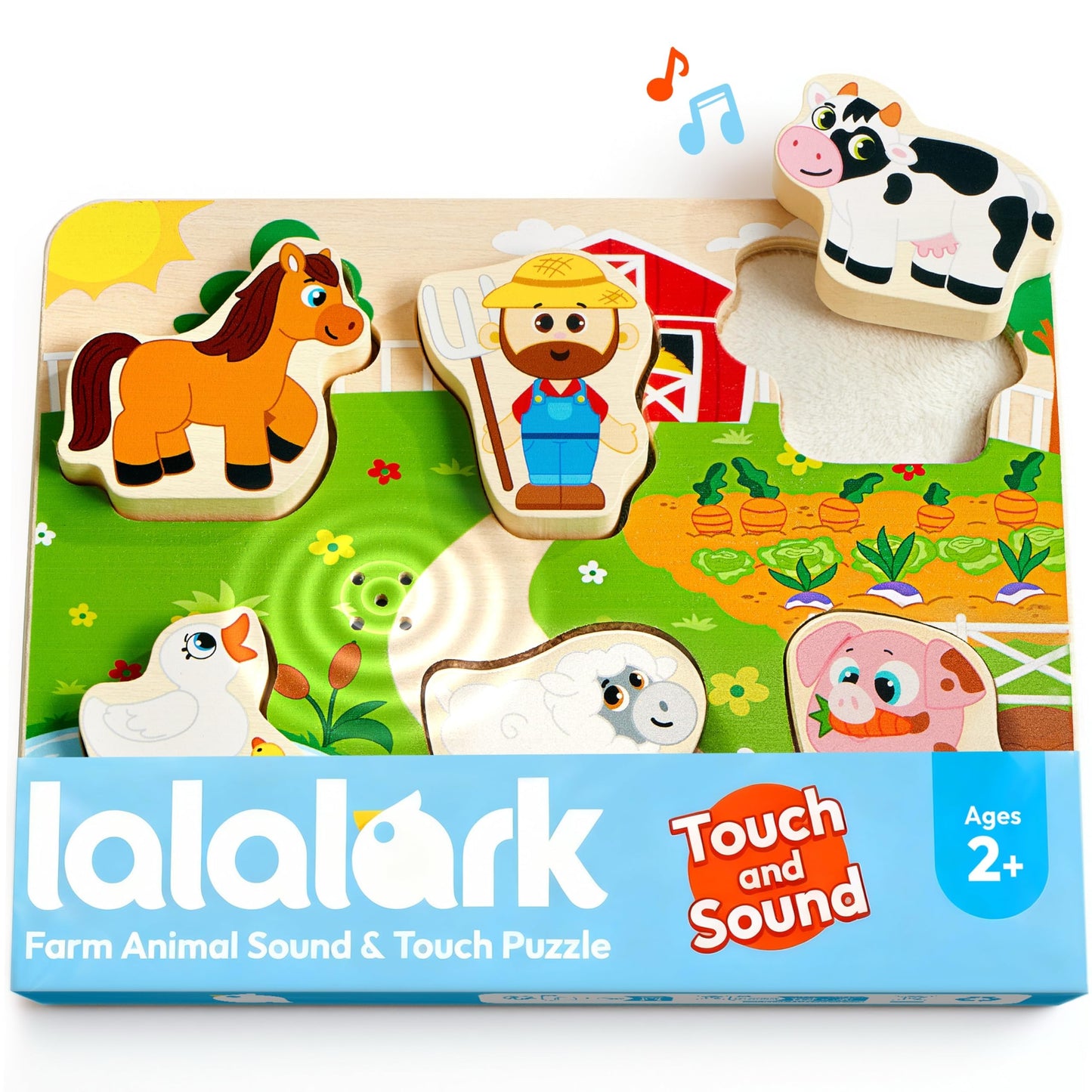 lalalark Musical Wooden Puzzles Toys, Tactile & Sound Farm Animal Toys for Baby 2-4, Montessori Educational Block Puzzles, Learning Toddler Kids Birthday Valentine Easter Gifts for Boys Girls