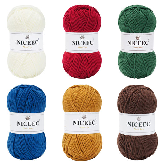 NICEEC 300g Soft Assorted Colors Yarn - Sport Weight,100% Acrylic, 4 Ply, Bonbons Yarn for Crochet & Knit, DIY Project Starter Kit for Kids or Adults(Total 870yds) - Xmas