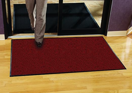 Guardian Platinum Series Indoor Wiper Floor Mat, Rubber with Nylon Carpet, 2'x8', Red