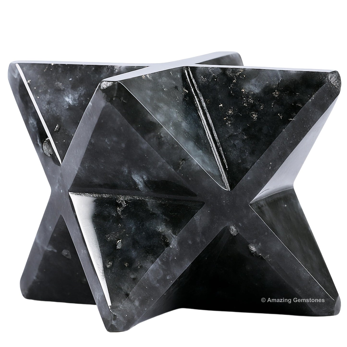 Amazing Gemstone Larvikite Merkaba Crystal - 1 Inches Metaphysical Merkaba Star for Meditation - Energetic Tetrahedron Crystal and Healing Stones for Spiritual Growth and Healing (20-25mm)