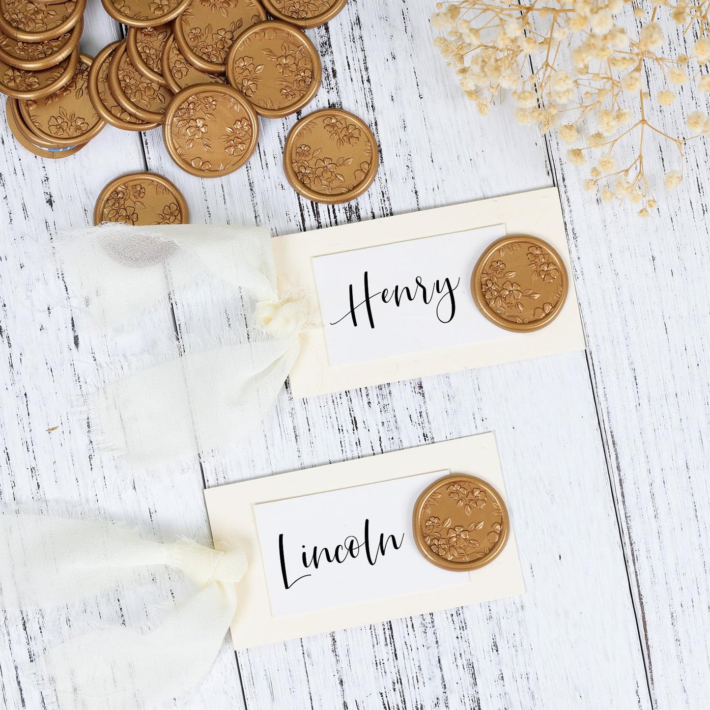 UNIQOOO Wax Seal Stickers - 3D Begonia Wedding Invitation Envelope Botanical Seal Stickers, 50 Pcs Self- Adhesive Antique Gold Stickers, Perfect for Invitation, Christmas, Gift Wrapping, Party