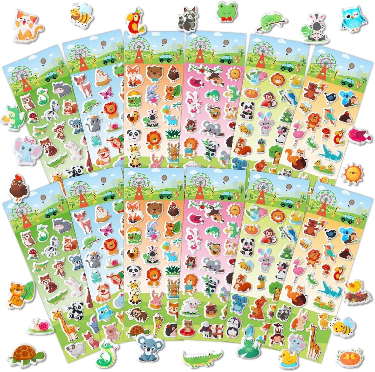 UPINS 12 Sheets Animal Stickers for Kids, 3D Puffy Stickers Bulk Self-Adhesive Cartoon Forest Animals Stickers Assorted Cute Animals Reward Stickers for Kids Classroom DIY Crafts Decorations