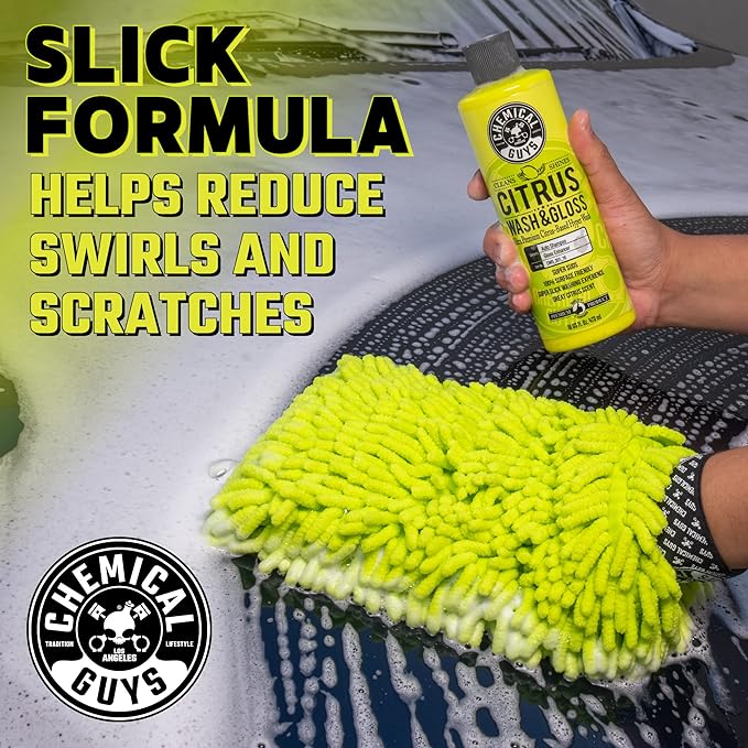 Chemical Guys Citrus Wash & Gloss Foaming Car Wash Soap - High Suds Formula Foam Cannon Soap for Foam Blasters, or Bucket Washes - Safe on Paint, Clear Coat, and Wax, Citrus Scent - 16 oz