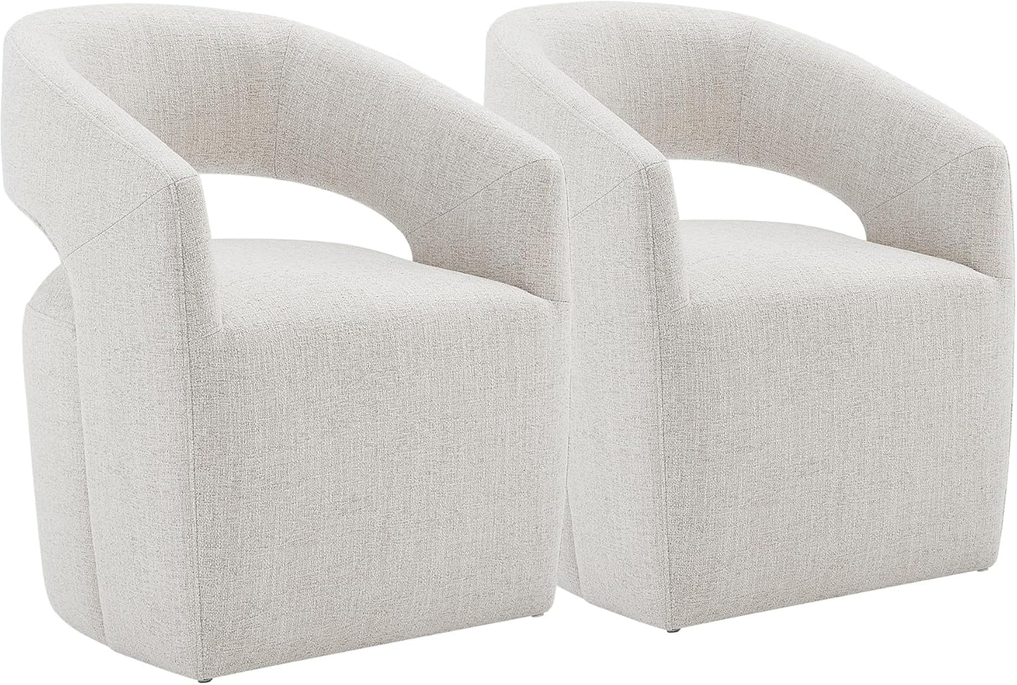 Upholstered Dining Chairs with Casters No Assembly Modern Barrel Armchair with Rollers for Diningroom Bedroom Livingroom Reading Room,Set of 2,White
