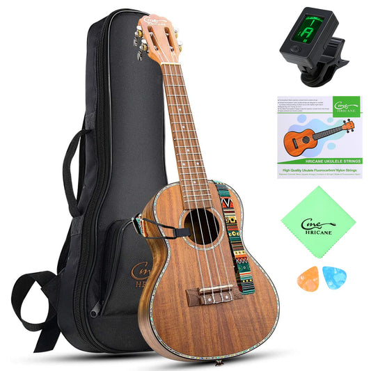 Hricane Ukulele, Concert Ukulele Koa 23 Inch Professional Ukulele Kit for Adults & Beginners with Gig Bag, Strap, Nylon String,