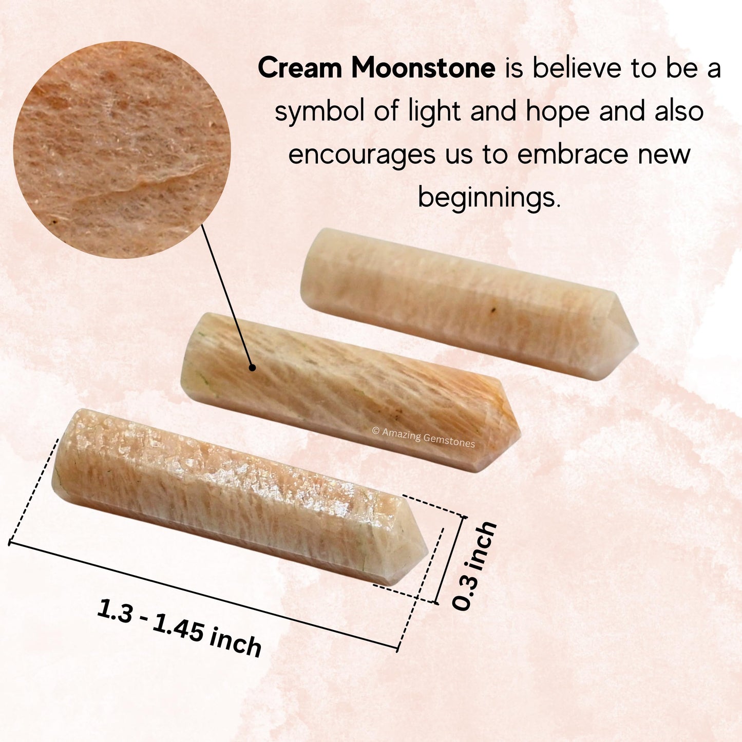 Amazing Gemstone Cream Moonstone Crystal Points Bulk Healing Crystals - Pack of 3 Single Terminated Healing Wand Point Bulk Crystals for Crafts, Crystal Grid, DIY Work - - Beginners Gift