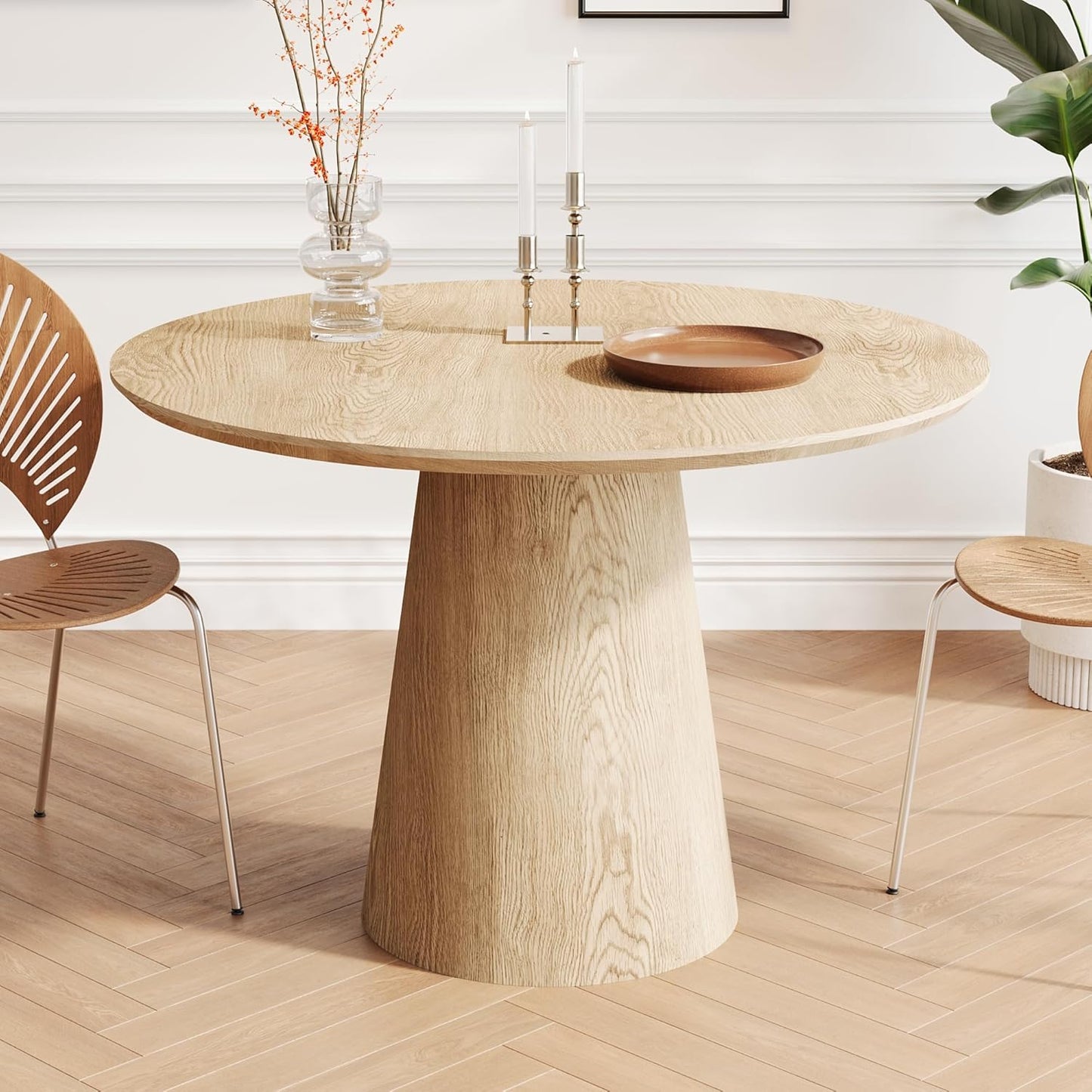 Round Dining Table for 4, 43" Wood Round Kitchen Table, Circle Dining Tables for Kitchen Living Room, Small Spaces