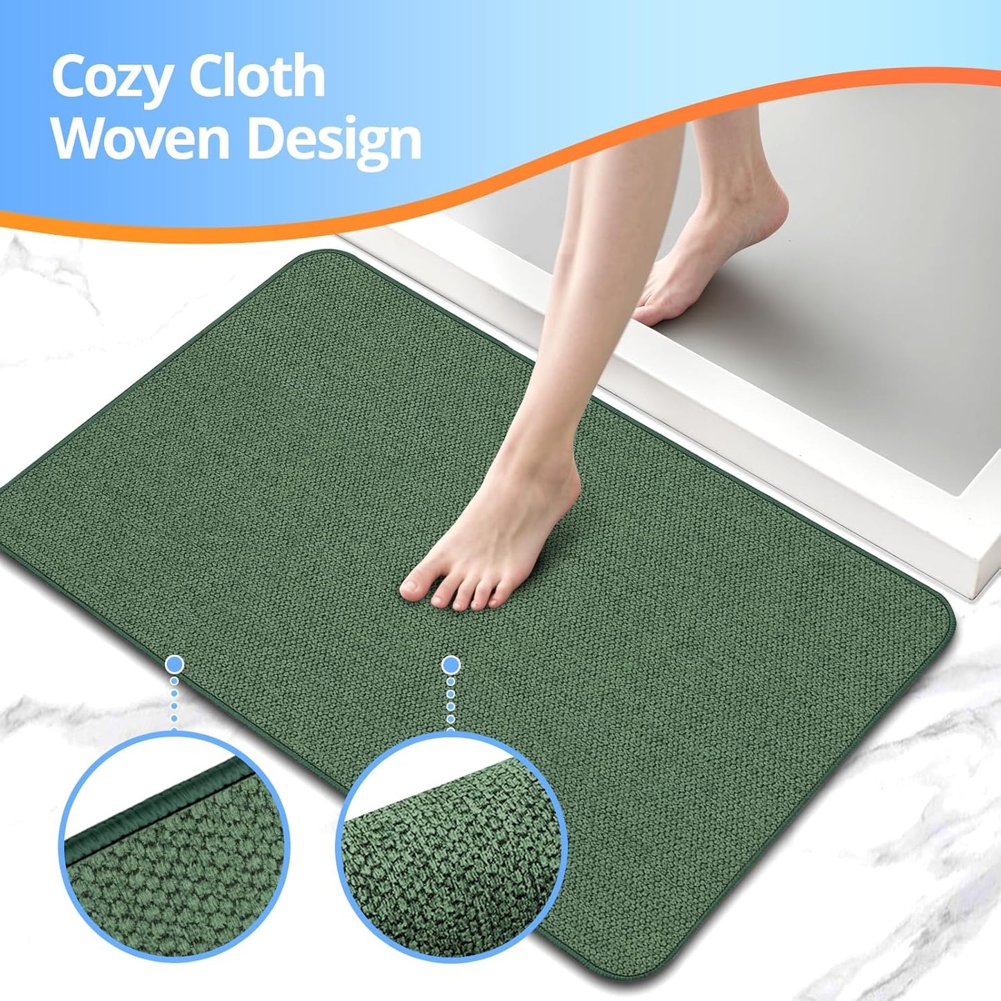 Upgraded Bathroom Rugs 24x48Inch, Thin Bath Mat with Rubber Backing Non-Slip, Absorbent,Quick Dry Machine Washable, Home Decor Accessories Cozy Cloth Bathroom Mat fit Under Door/Sink/Tub/Shower-Green
