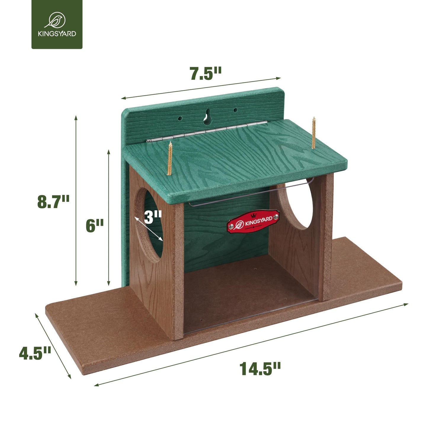 Kingsyard Squirrel Feeder Box for Outside, Recycled Plastic Squirrel Feeder Box with Corn Cob Holders, Easy to Refill & Clean, Weather-Proof Roof (Green)