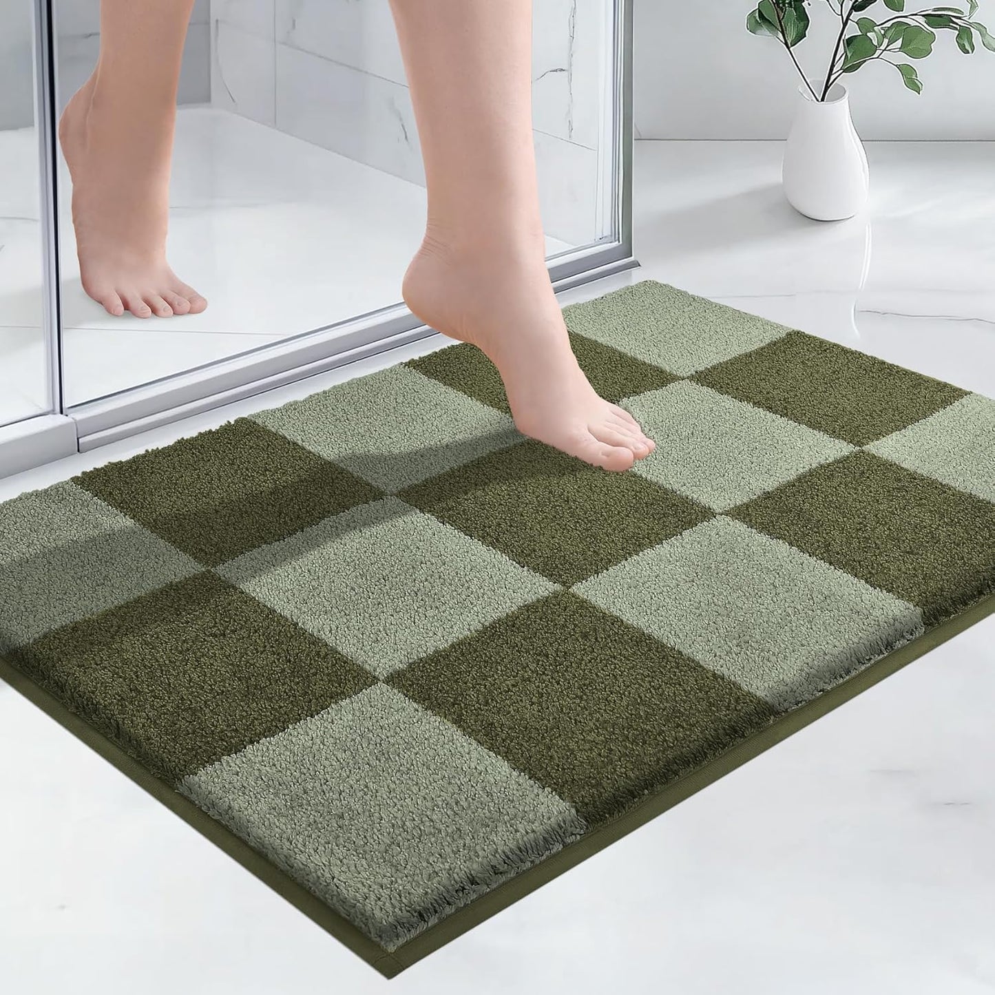 PURRUGS Bathroom Rug Non-Slip Machine Washable 24" x 36", Super Absorbent and Quick-Dry Bath Mat, Extra Soft and Plush Bath Rug for Shower, Bathtub and Sink, Sage Green & Olive Green