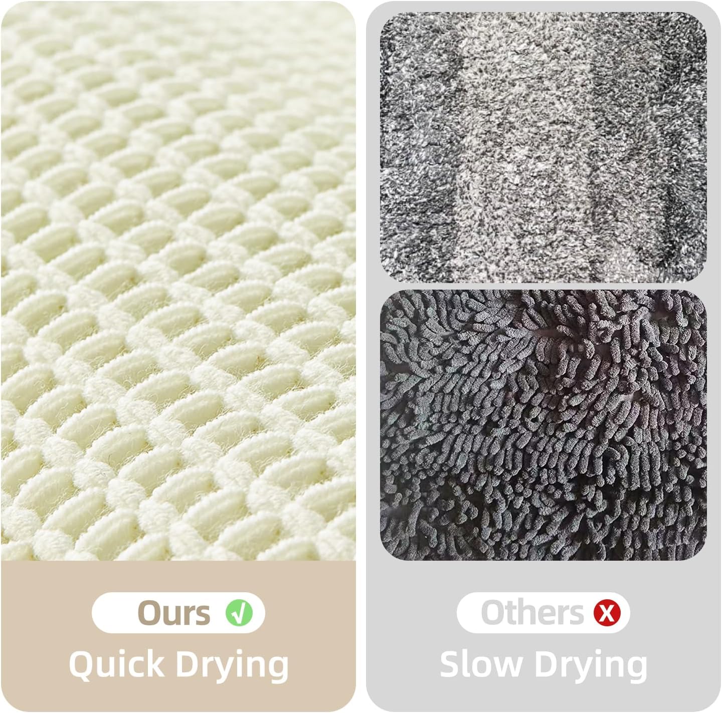 Cream White Long Bathroom Rugs, Waffle Runner Rug Bathroom Non Slip Washable Super Absorbent Quick Dry Boho Farmhouse Bath Mat, 60"x24" Cream White