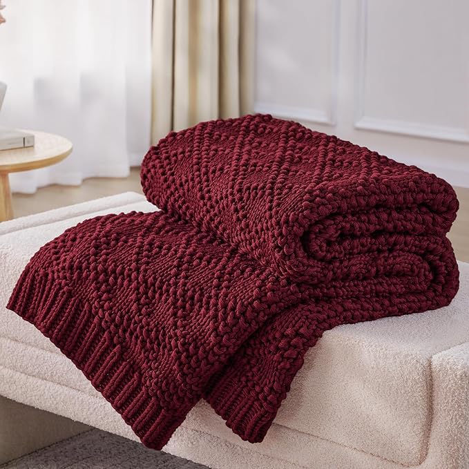 Knitted Weighted Blanket for Adult, Chunky Knit Weighted Throw for Sleep 48"*72" 20lbs, Cooling Breathable Heavy Blanket for Hot Sleepers, Machine Washable Blanket for Room Decor(Red)
