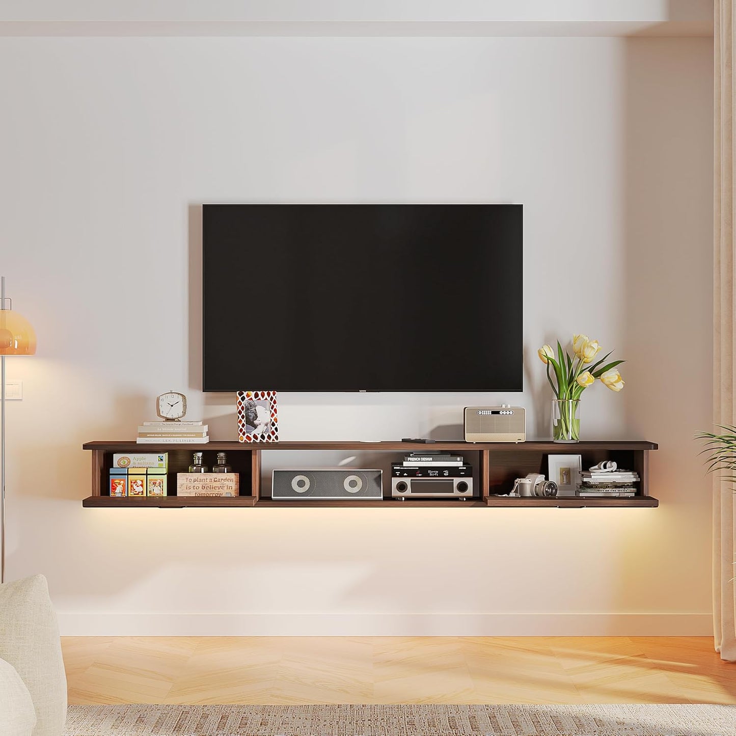 Floating TV Stand with 2 Doors,55'' Wall-Mounted TV Console,Floating TV Cabinet,Floating Console Shelf,Wall Mounted TV Cabinet(Walnut)