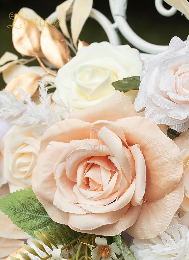 Wedding Arch Flowers, Artificial Floral Decor for Wedding Ceremony & Reception, Standard Size Large Flower Swag Set for Backdrop & Welcome Sign, Pack of 2 (Champagne)