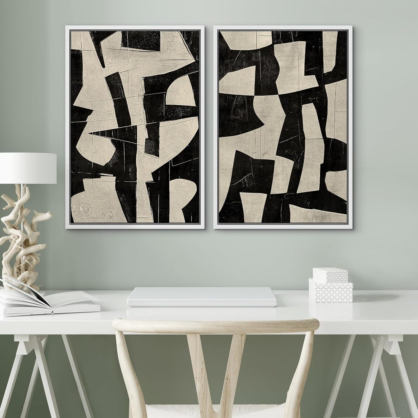 SIGNWIN Framed Canvas Print Wall Art Geometric Abstract Warm Tones with Gold Accent Illustrations Modern Art Decorative Contemporary for Living Room, Bedroom, Office - 16"x24"x2 White