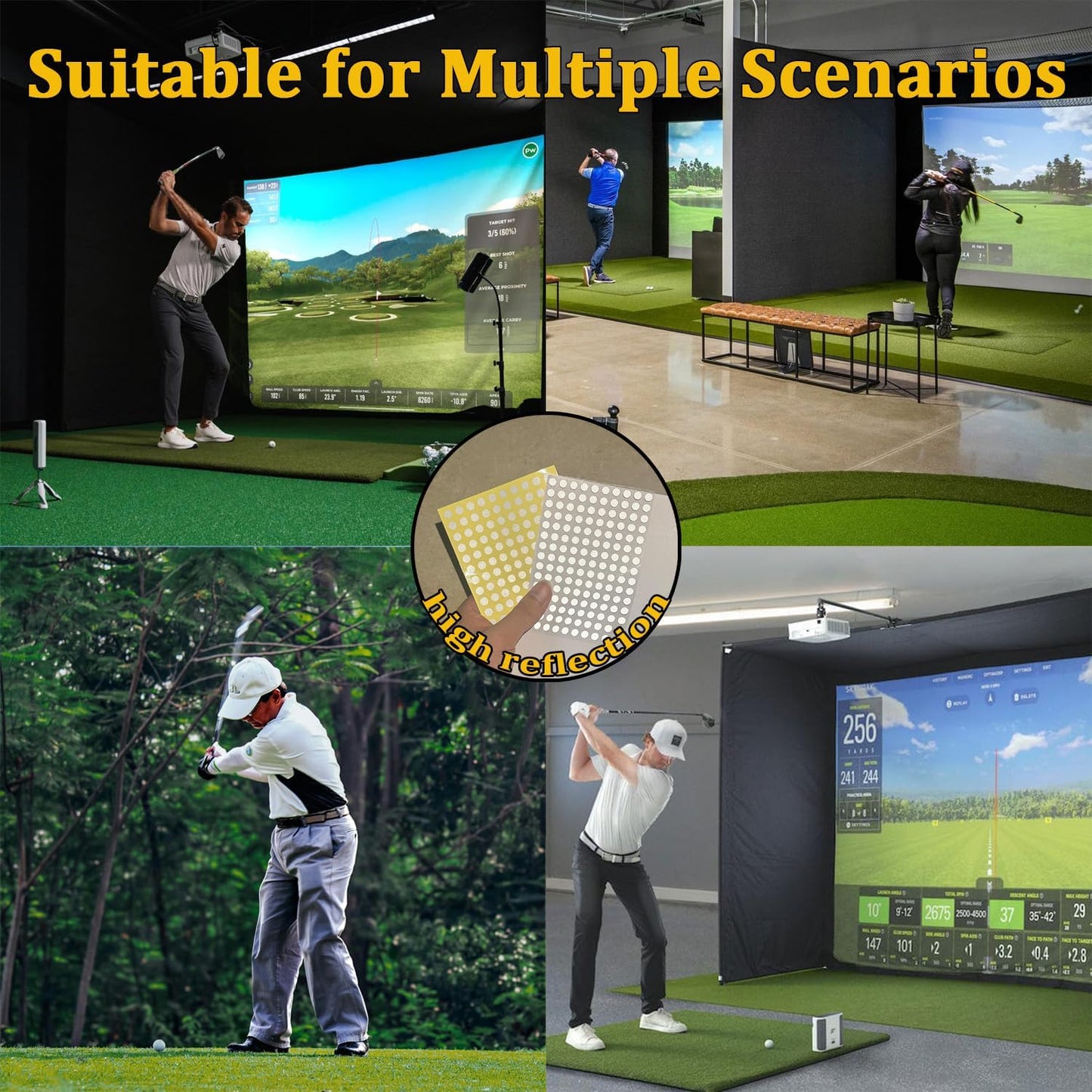 300 Dots 0.25" White Reflective Dot Stickers for Golf Club & Golf Ball, Weatherproof Golf Stickers with High-Reflective Glass Beads for Golf Launch Monitor & Golf Simulator & High-Speed Cameras
