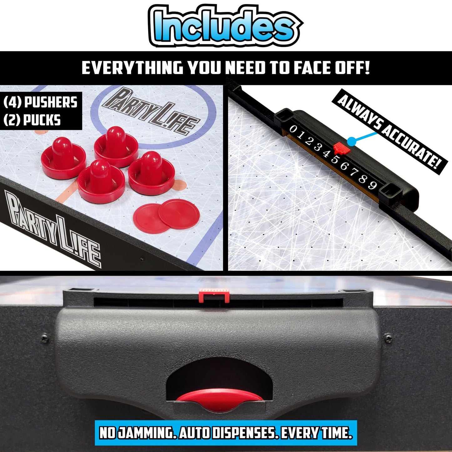 PartyLife 54" Air Hockey Table w/Folding Steel Legs - Powerful Motor, Smooth Surface, Very Sturdy - Perfect for Kids and Adults, Game Rooms & Home Arcade!