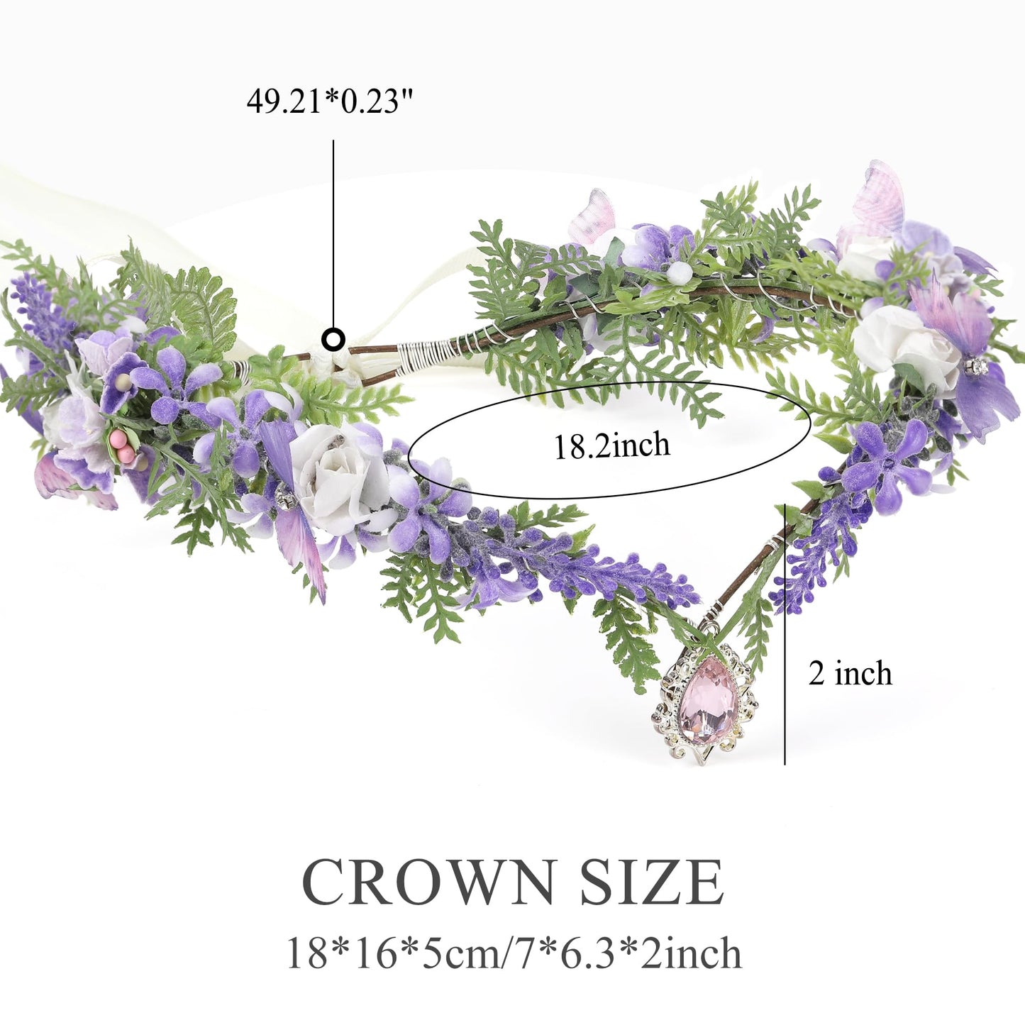 MOSTORY Purple Flower Elf Crown - Woodland Fairy Headpiece with Butterflies for Renaissance Costume Women Cosplay, Forest Floral Circlet for Renfaire Outfit Cosplay Fantasy Photo Shoot
