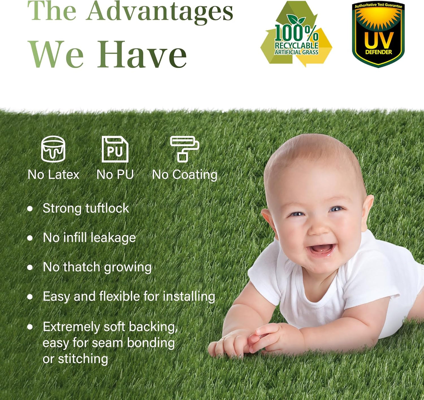 Artificial Grass Turf Rug 3.3 x 15 FT - Realistic Fake Grass Outdoor Carpet with Drainage, 1.2” High Synthetic Lawn Mat for Patio, Balcony, Garden, Pet-Friendly Indoor/Outdoor Use
