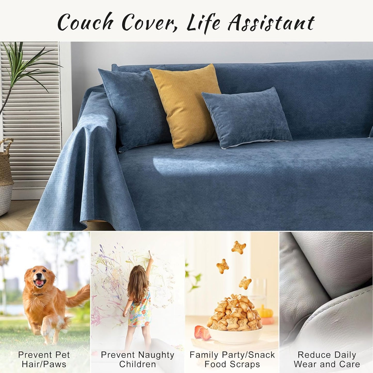 STACYPIK Waterproof Dark Blue Sofa Cover, Washable Couch Cover for 2 Cushion Couch, Anti-Slip Furniture Protector, Pet-Friendly Couch Cover for Pets and Kids, Loveseat Covers, Futon Cover-71X102IN
