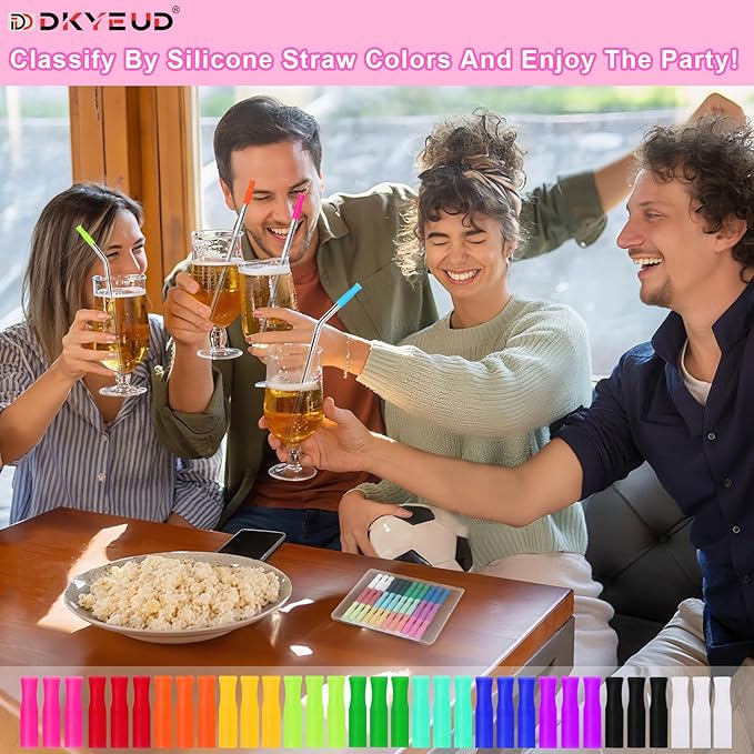 36PCS 12 Colors Food-Grade Metal Straws Reusable Silicone Tips,Only Fit Diameter 0.32In- 8mm Stainless Steel Straws, BPA Free, Eco-Friendly