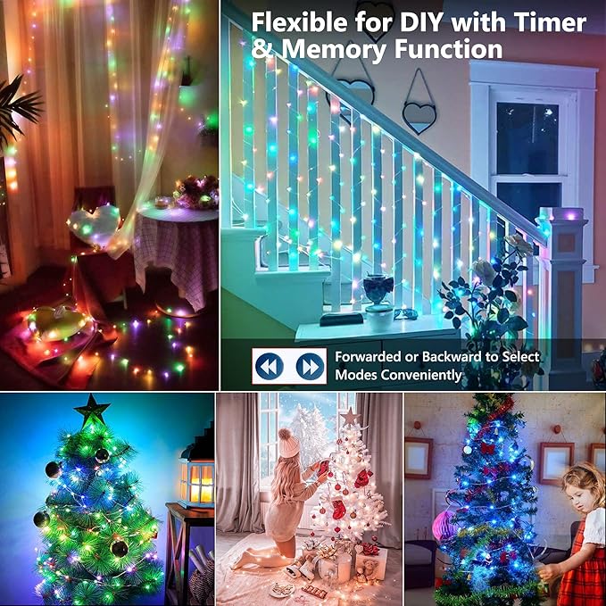 BrizLabs Color Changing Fairy Lights - 33ft 100 LED Valentine Fairy Lights with Remote, Rainbow Xmas Tree Light with Timer, Pink Valentine Light Music Sync Twinkle Light for Xmas Halloween Party Home