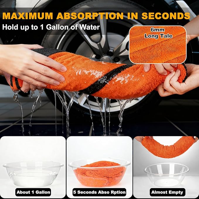 2 Pack Dual-Size Car Drying Towel, Microfiber Towels for Cars, Dual Sided Quick Dry Towel, Drying Towels Car Detailing for Cars, Trucks, SUV [Orange/Gray] (36”x24”Orange/Gray)