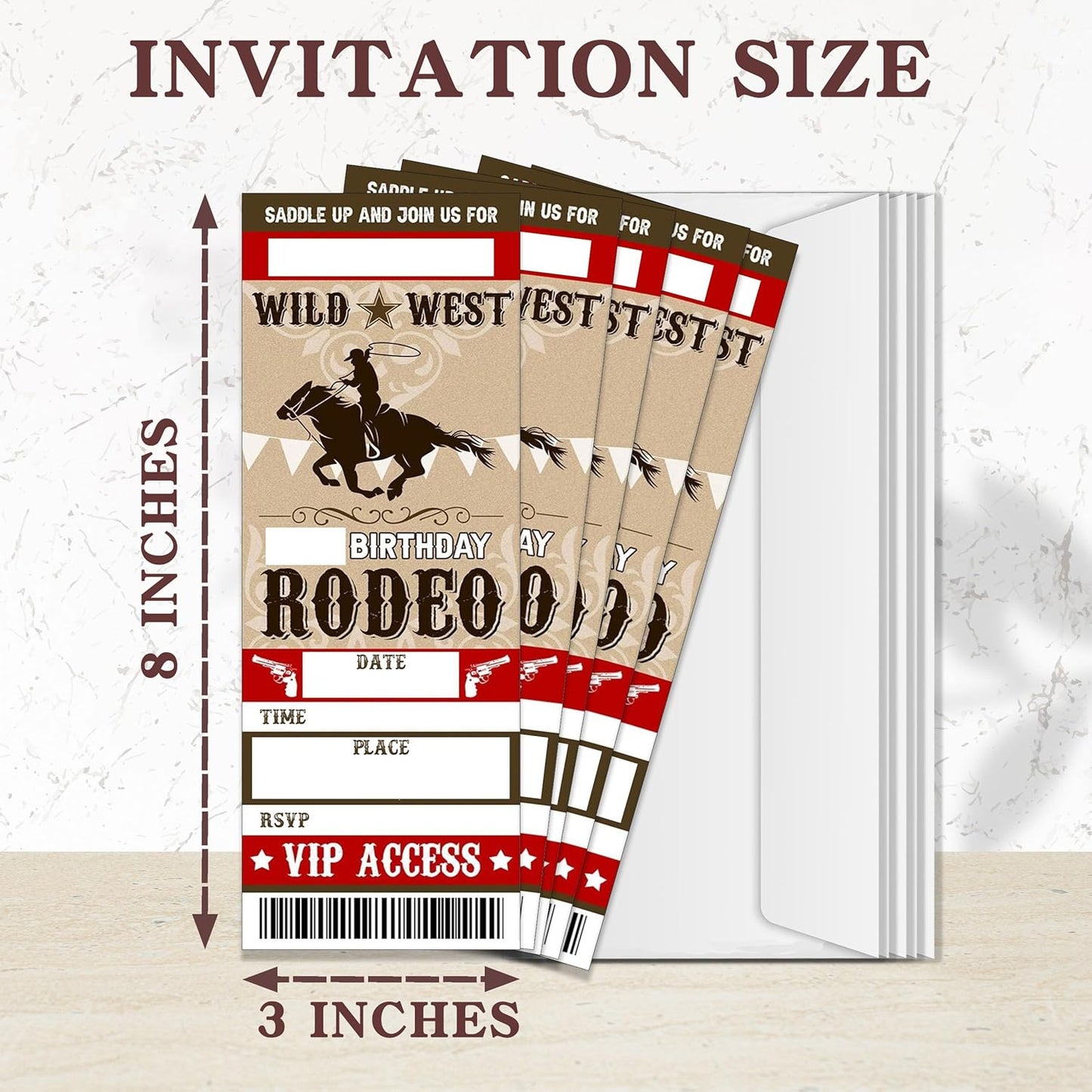 Retro Birthday Cards-Wild West Rodeo Ticket Invite Cards-Retro Cowboy Birthday Invitations with Envelopes for West Lovers-Celebration Party Favor & Supplies (20 Packs)-A19