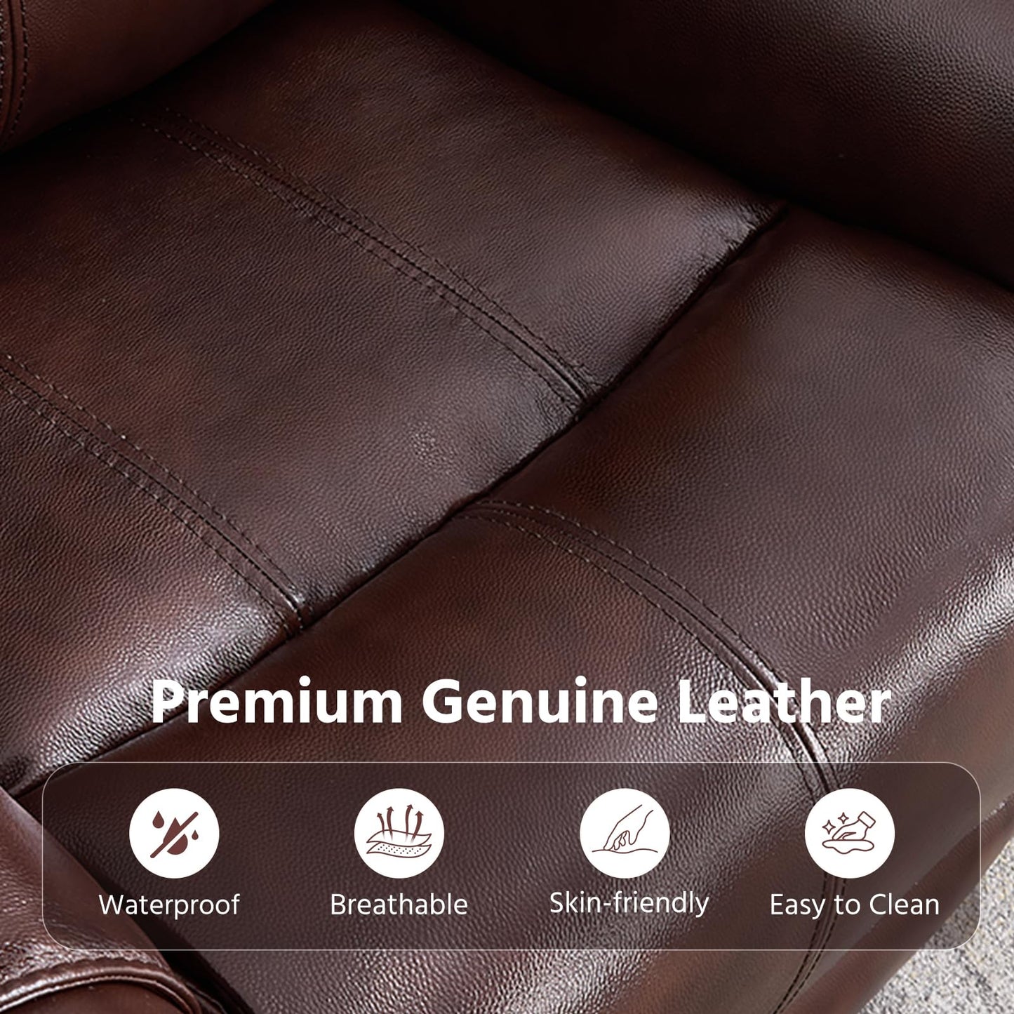 ANJ Premium Genuine Leather Manual Recliner Chair for Adults, Overstuffed Recliners with Padded Backrest, Single Heavy Duty Reclining Sofa for Living Room Bedroom, Rust Brown