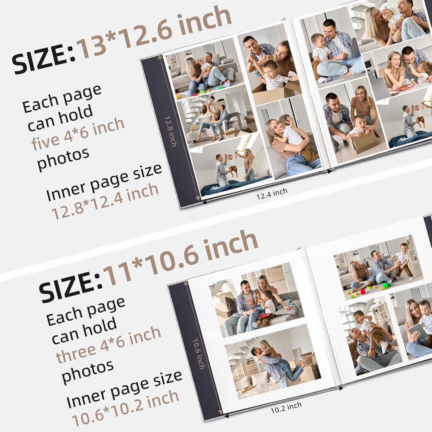 Vienrose Photo Album Self Adhesive 4x6 5x7 3x5 8x10 Scrapbook Album DIY Scrap Book with A Metallic Pen (11"x10.6" 60 Pages, Beige)