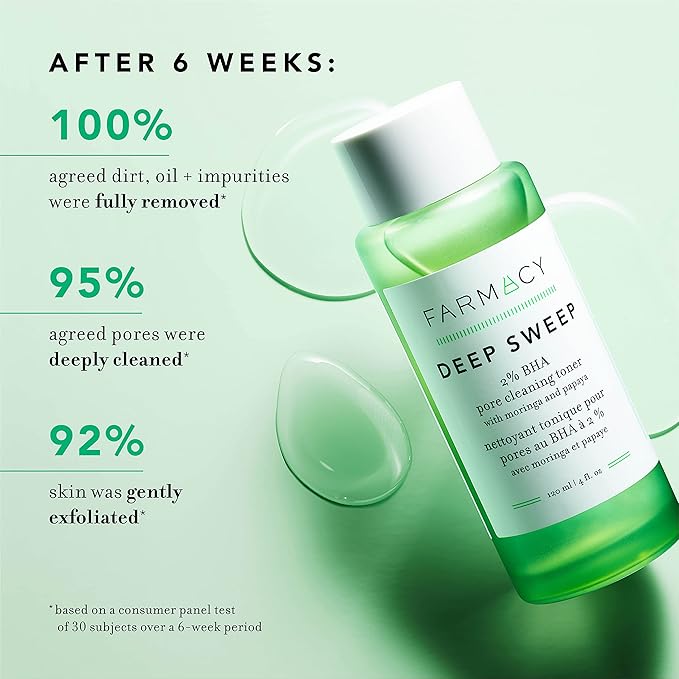Farmacy 2% Salicylic Acid Toner for Face - Deep Sweep BHA Liquid Exfoliant + Pore Cleaner - Controls Oil, Gently Exfoliates + Refines Pores - Skin Care for Combo, Oily + Blemish-Prone Skin - (10ml)