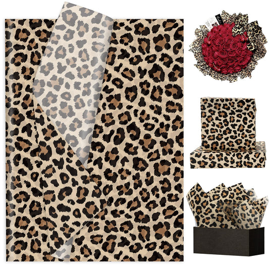 60 Sheets Leopard Print Tissue Paper Gift Wrapping Paper Floral Bouquet DIY Art Crafts Tissue for Wedding Birthday Holiday Party, 14 x 20 Inch