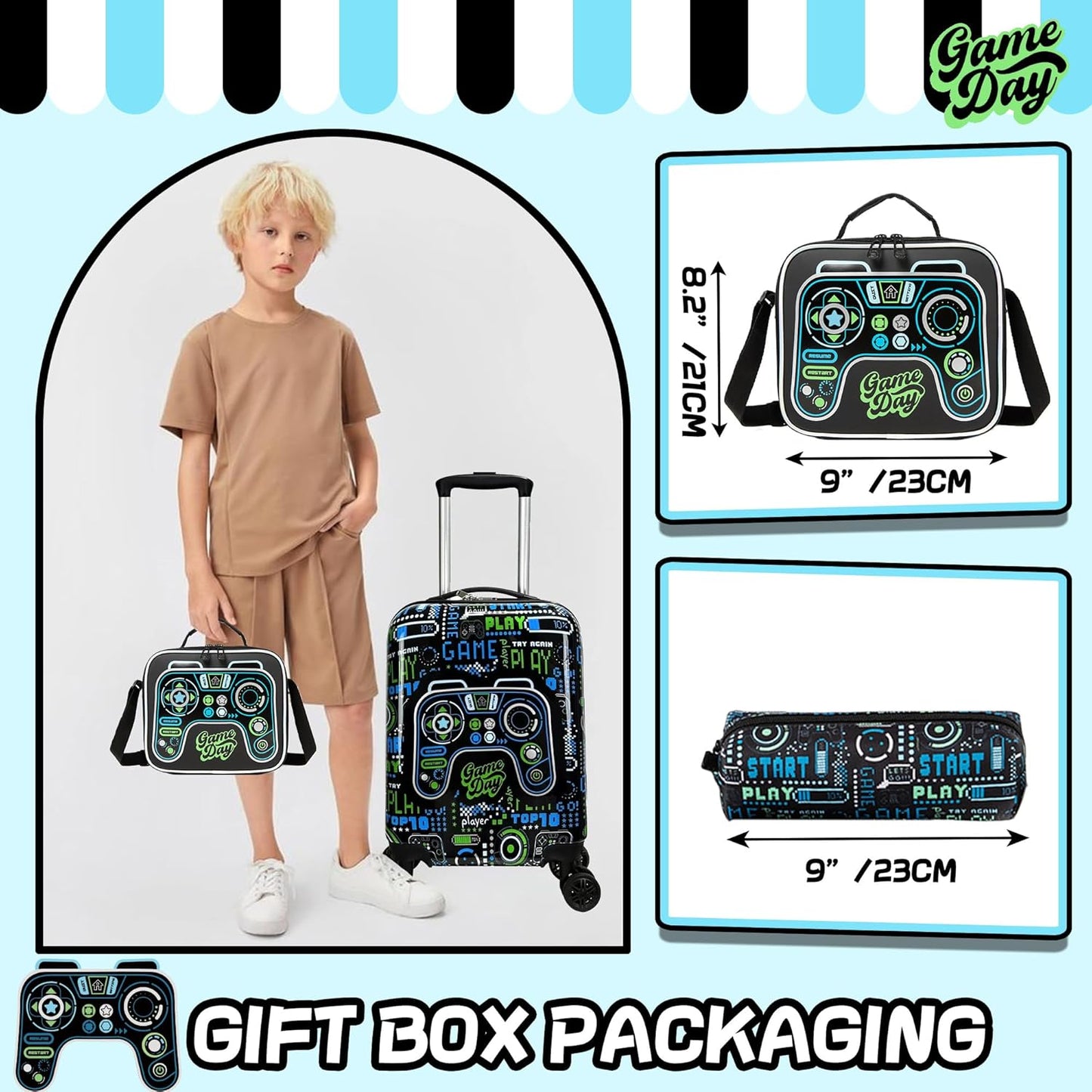 Kid’s Luggage Set 5 Piece Suitcase Set 16’’ Hardside Luggage with Spinner Wheels Girls Boys Carry on Luggage Travel Rolling Luggage Airline Approved