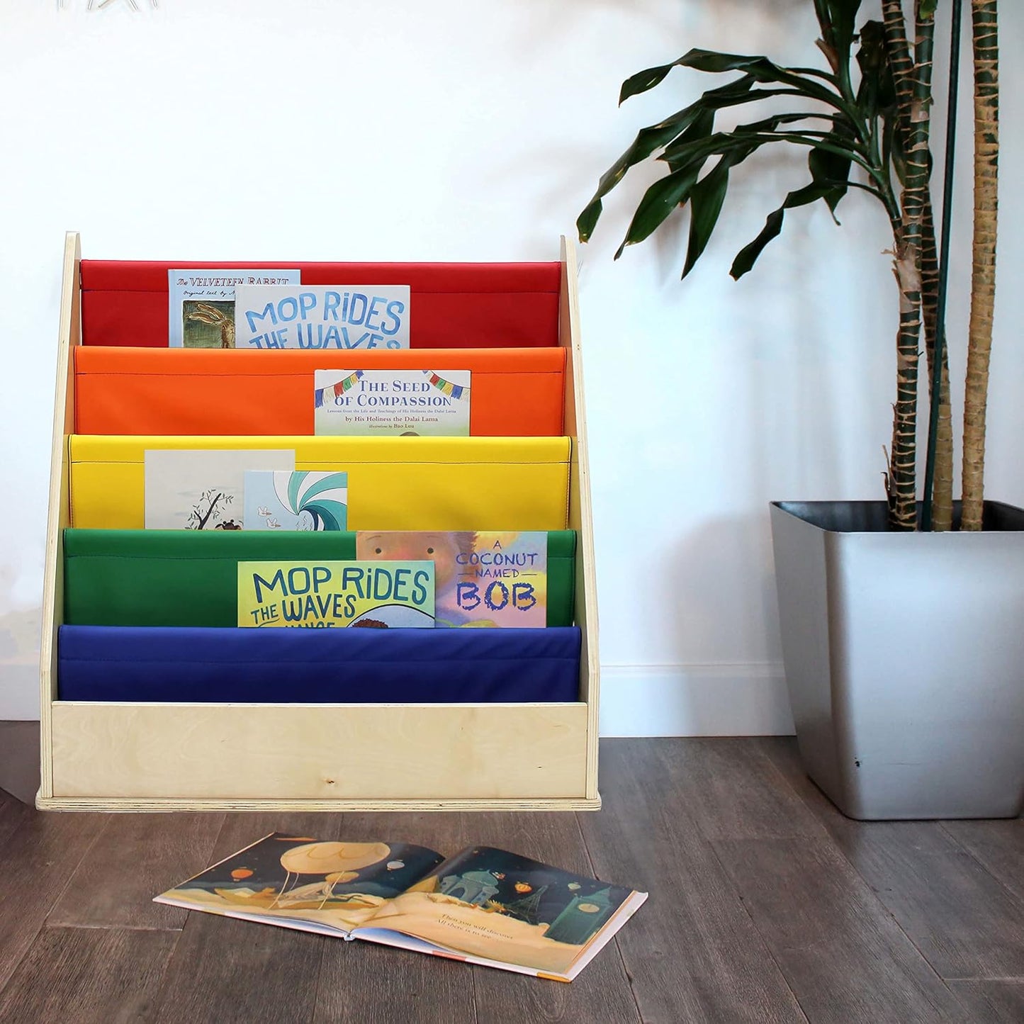 Factory Direct Partners 13745-AS Birch SoftScape Sling Book Display, 4-Shelf Vinyl Storage for Kid"s Books and Magazines for Bedroom, Playroom, Daycare, Preschool or Classroom - Assorted