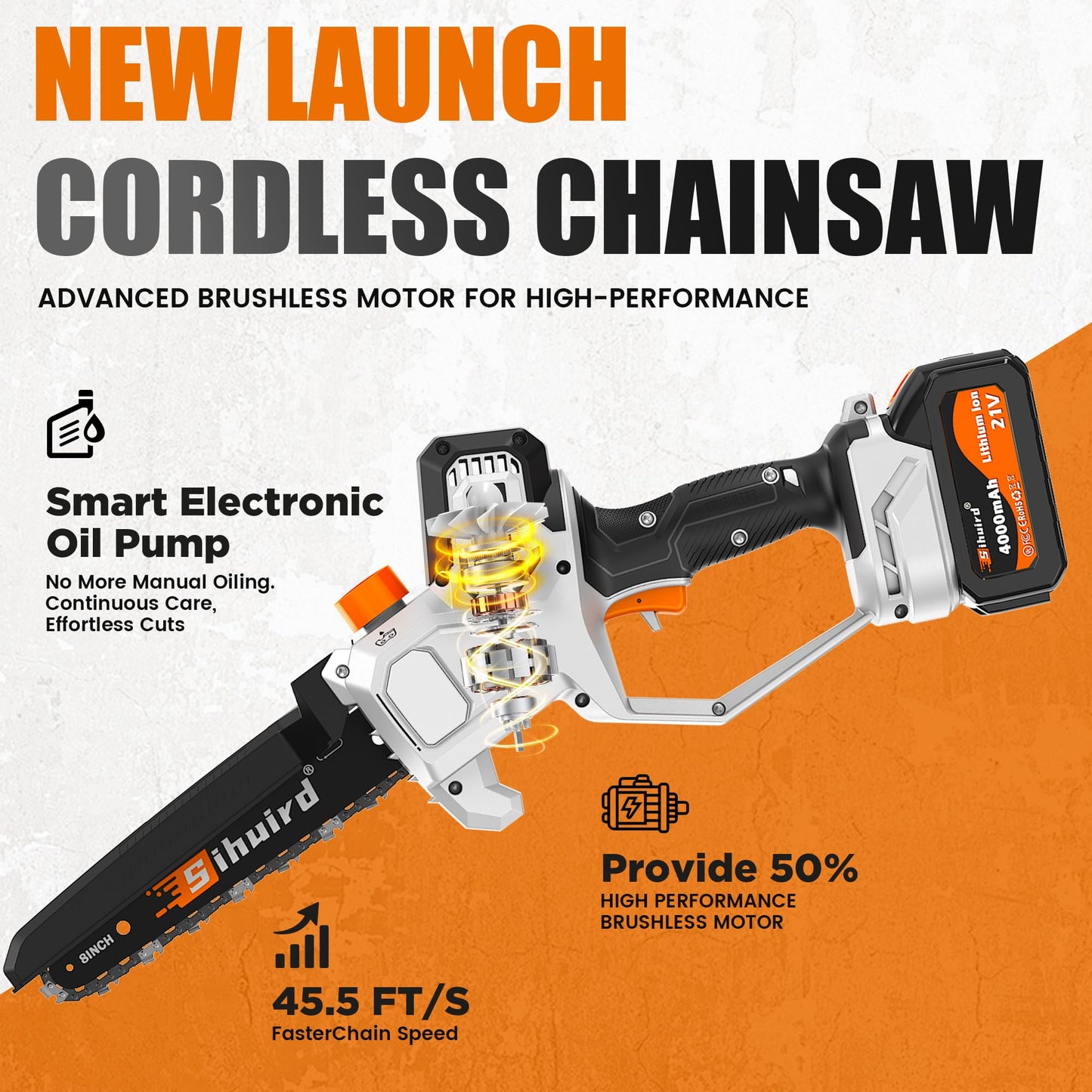 Sihuird Mini Chainsaw Cordless, 8 Inch Electric Chainsaw with 2 x 4.0Ah Battery, Manganese Steel Chain & Automatic Oiler, for Tree Trimming Wood Cutting, Best Gifts for Father, Dad, Husband -SL9102