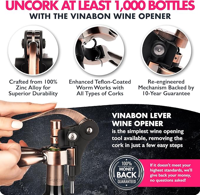 VINABON Wine Opener Set - Premium 2025 All-in-One Wine Bottle Opener Set with Wine Aerator, Foil Cutter, Stopper, Stand - Manual Lever Corkscrews Wine Opener for Wine Bottles with WineGuide eBook