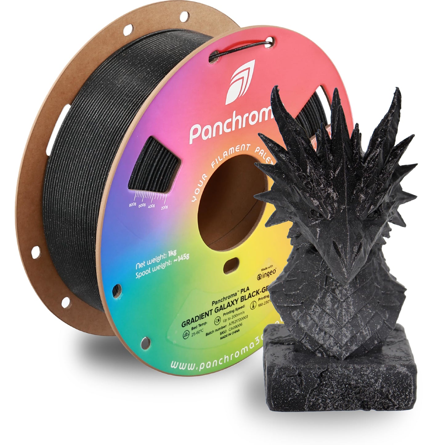Polymaker Panchroma Gradient Galaxy PLA Black-Grey 3D Printing Filament, 1.75mm 1KG, Premium Gradient PLA, Easy to Print, AMS Co
