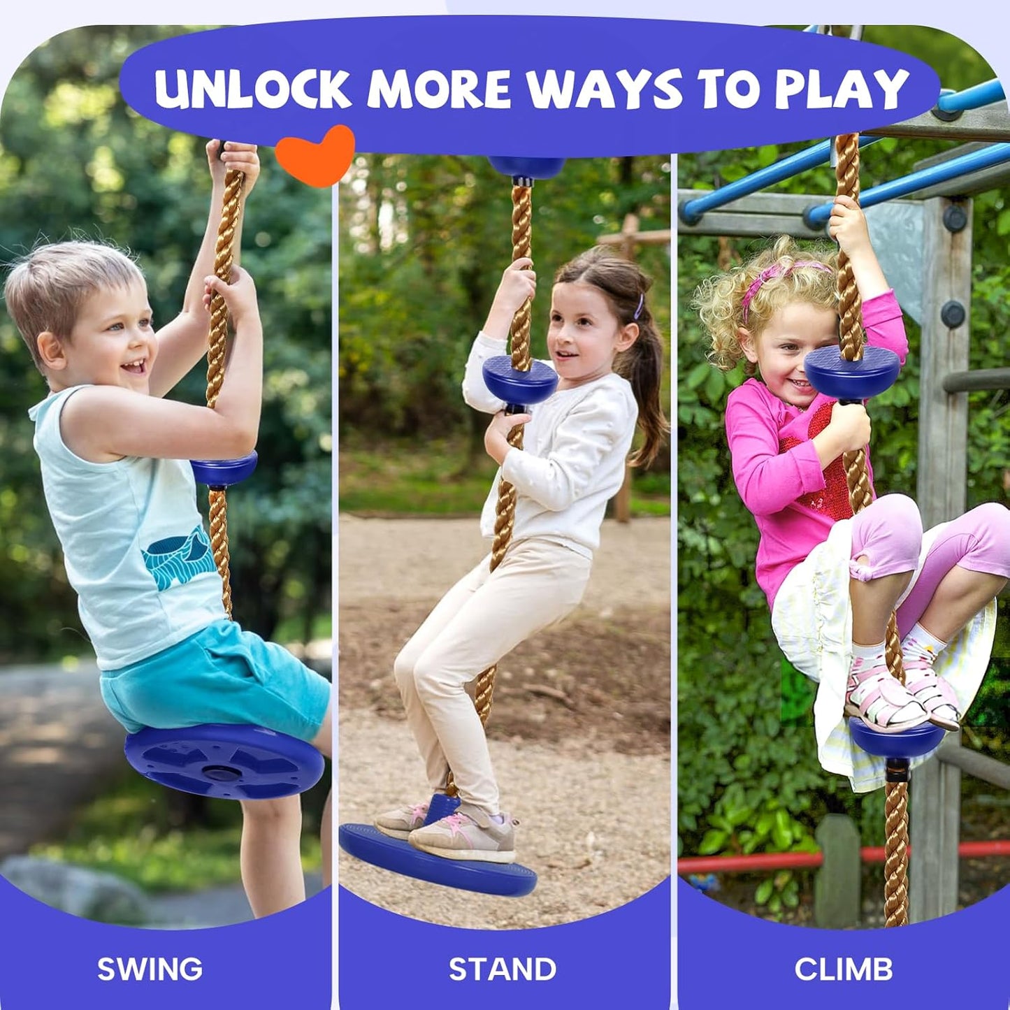 ZNCMRR Tree Swings for Kids Outdoor Rope Swing for Tree Climbing Rope for Kids Disc Swing for Kid Outdoor Swing Set Accessories Playground Accessories Swings for Swing Set Swingset Outdoor(Blue)
