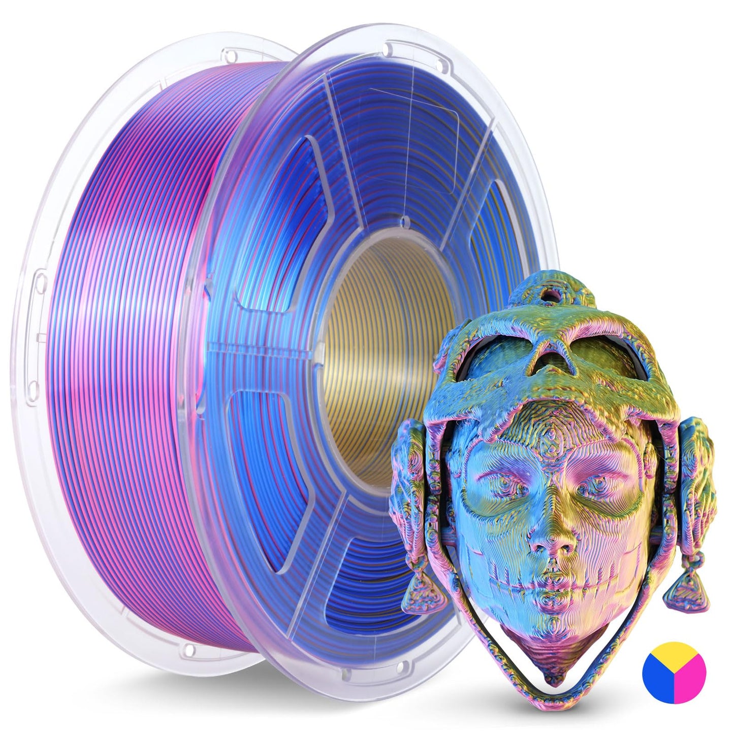 JAYO Silk Tri-Color PLA Filament 1.75mm Red-Yellow-Blue 1.1kg, Triple Gradient PLA, High Gloss Shine, Smooth Printing, Conceals