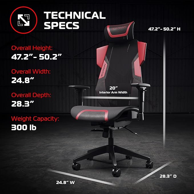 Respawn FLEXX Ergonomic Office and Gaming Chair with Lumbar Support - Breathable Mesh Recliner with Headrest & Adjustable Arms, Comfy Home Office Desk Chairs, Reclining Gaming Seat for Adults - Red