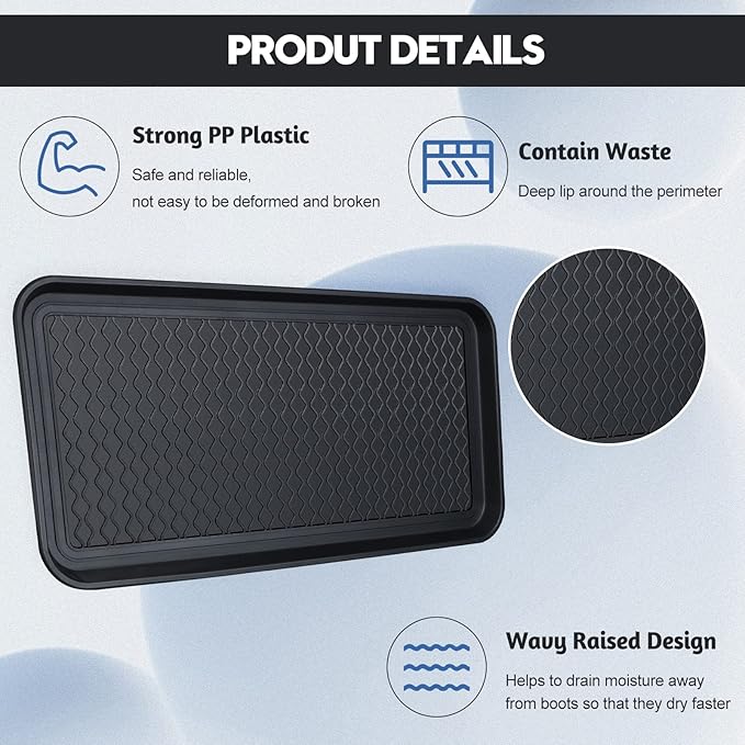 6 Pcs Multi Purpose Boot Tray Waterproof Shoe Mat Tray Indoor Outdoor PET Feeding Mat for Dog Cat Food Bowl Floor Protection with Anti Slip Floor Clean (Black, 30 x 15 x 1.2 inch)