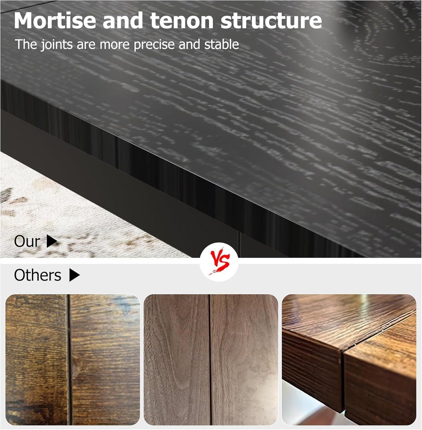 GarveeHome 70.8in Industrial Dining Table for 6, Wooden Long Dinner Table with Mortise Tenon Design, Kitchen Table with Sturdy Metal Legs, for Dining Room Home Office Living Room, Black